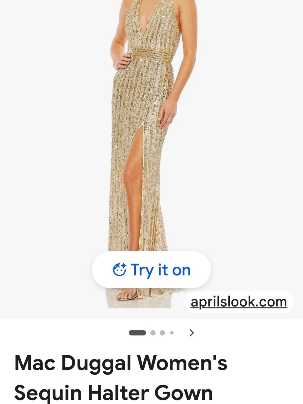Mac Duggal Gold Sequin Plunging Halter Gown